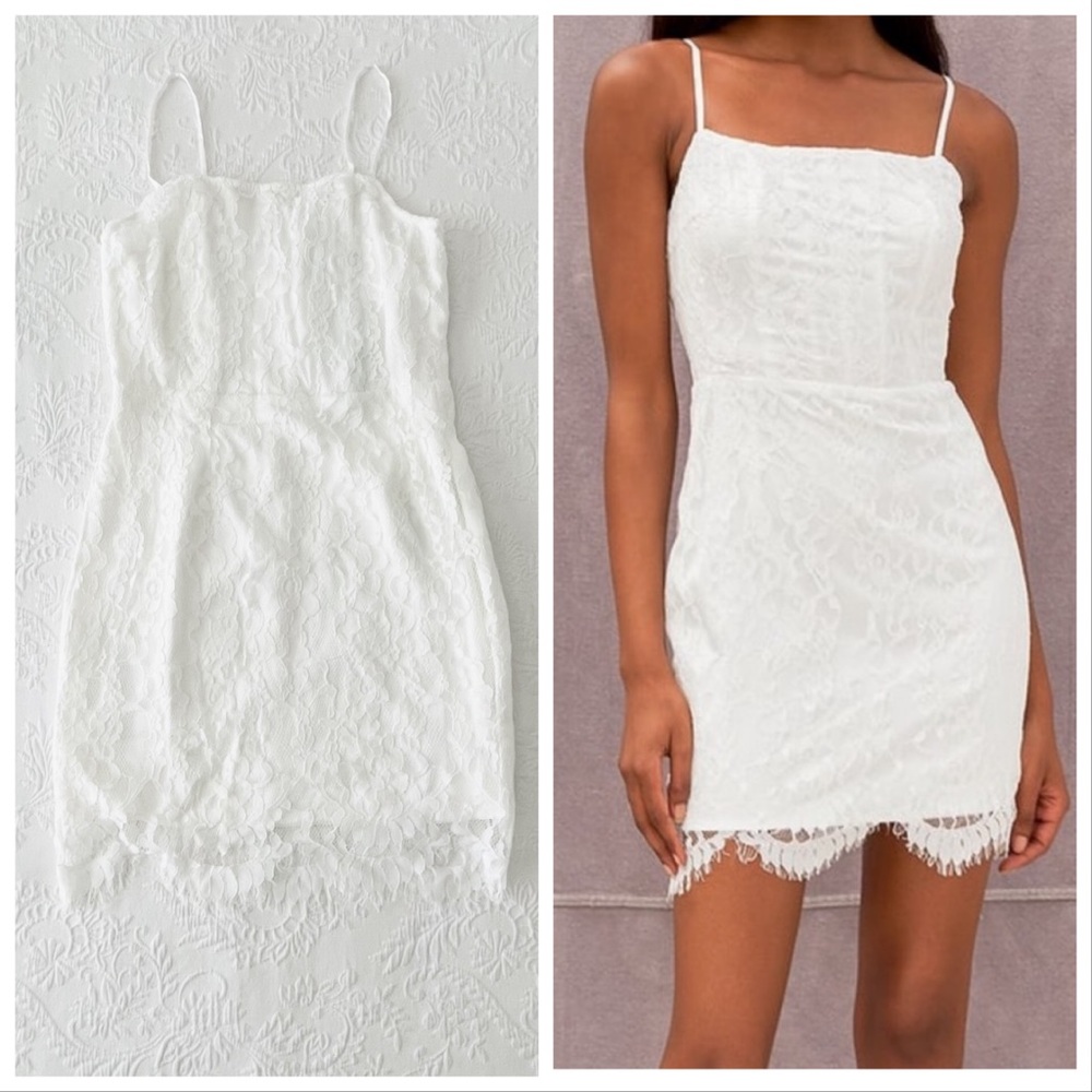 NWT Lulus Romantic Fate White Lace Bodycon Mini Dress Medium